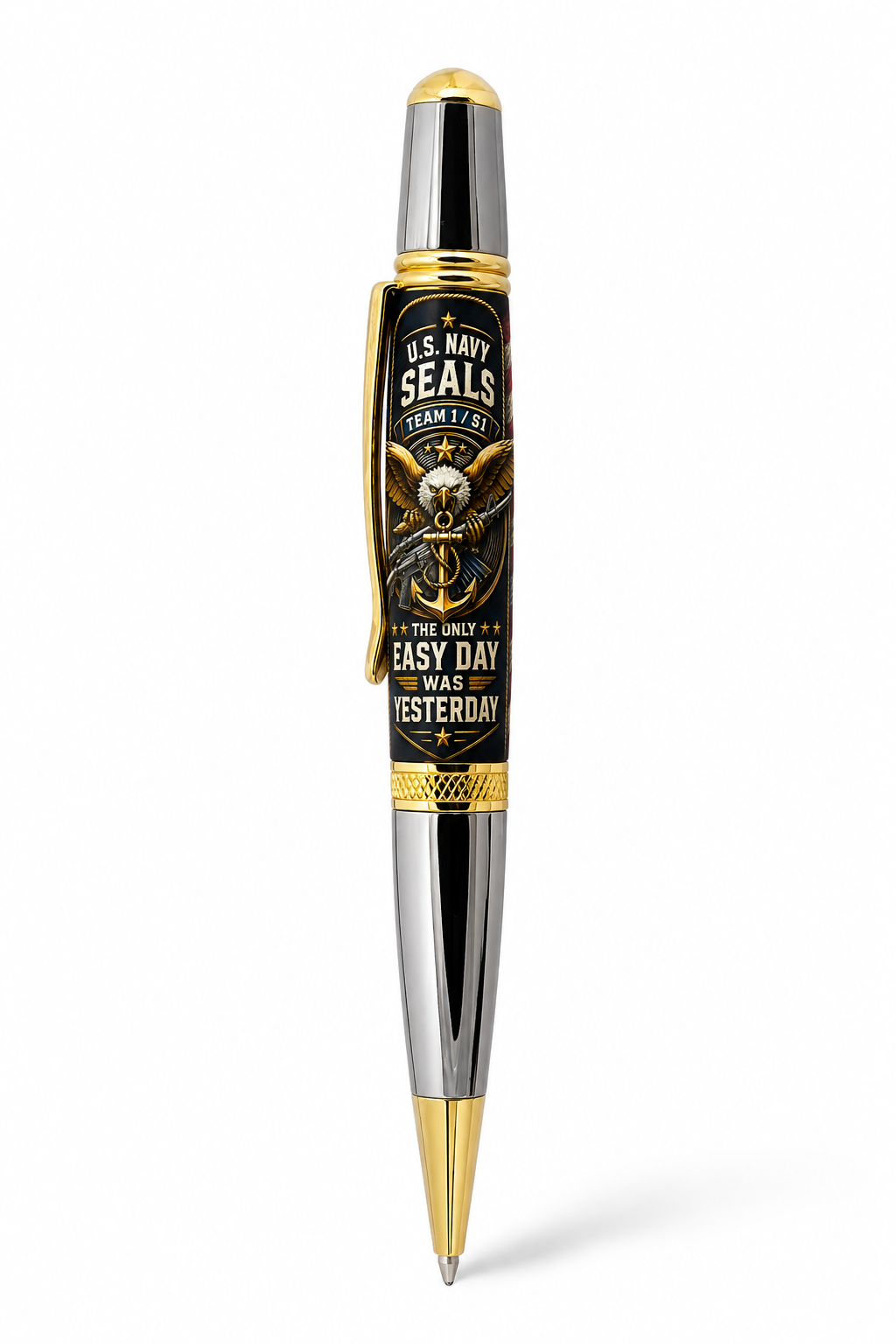 Classic Sierra Twist pen mockup with US Navy SEAL Team 1 tribute barrel artwork