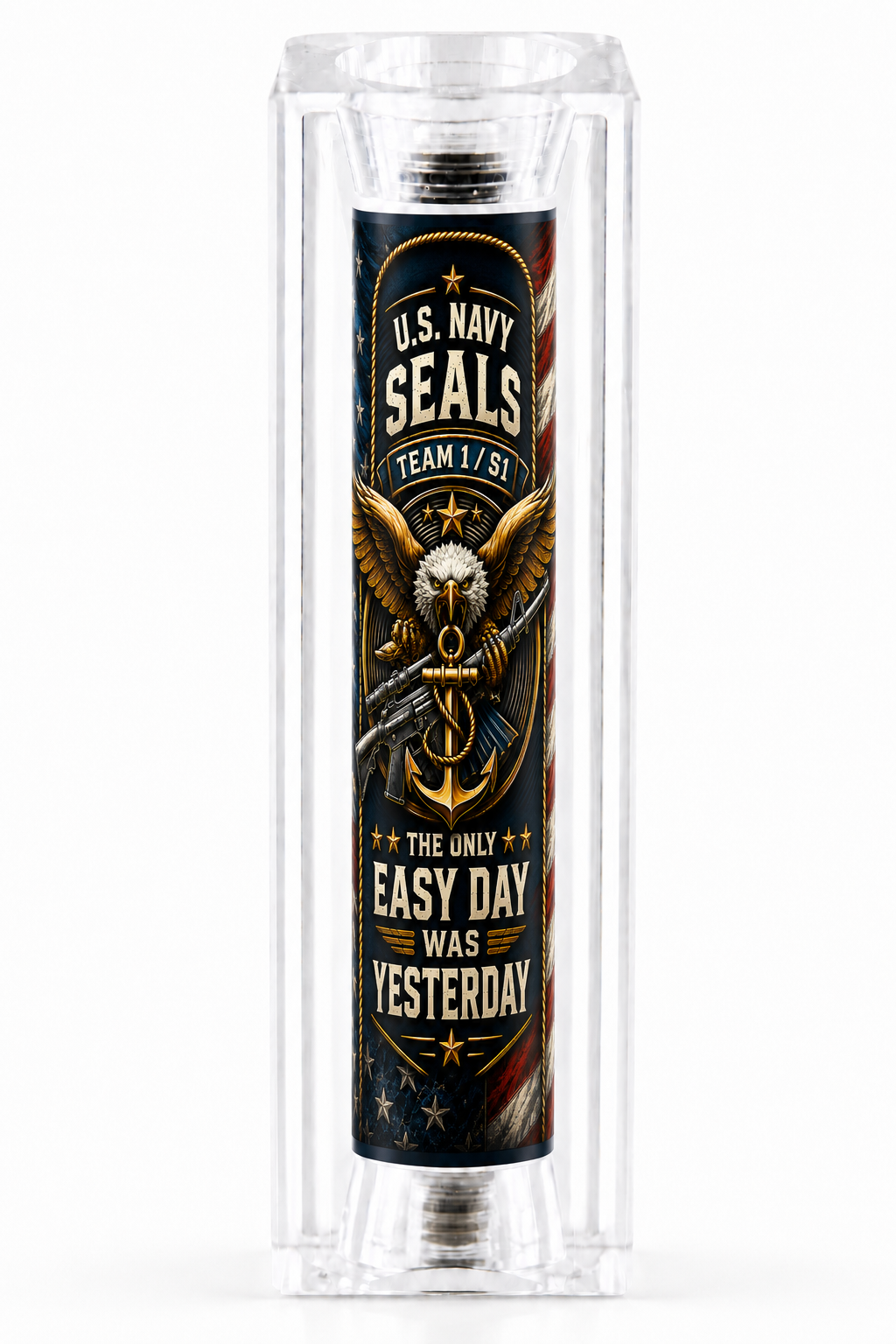 US Navy SEAL Team 1 tribute resin pen blank with eagle anchor rifle and American flag artwork