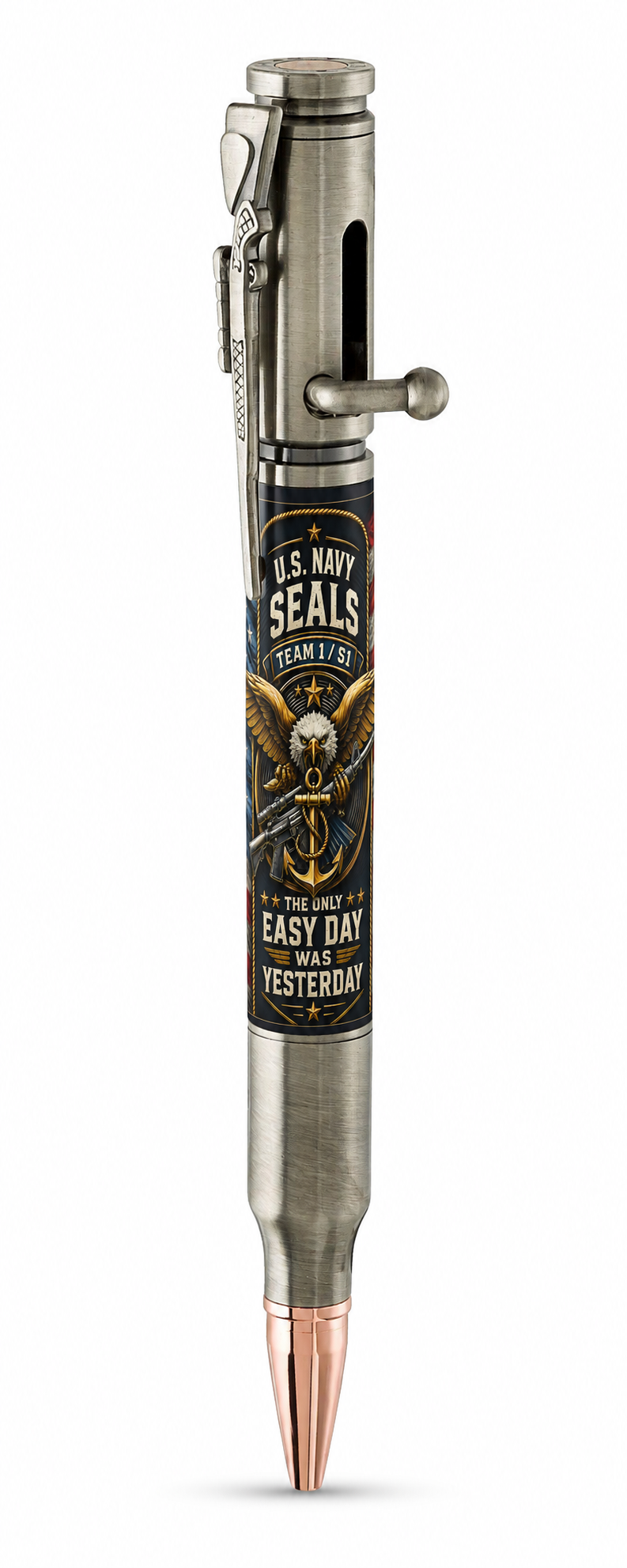 Bolt Action pen mockup with US Navy SEAL Team 1 tribute barrel artwork