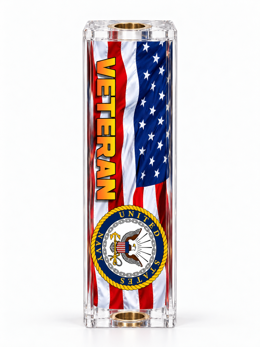 US Navy Honor Veterans Classic resin cast pen blank with Veteran text, American flag, and U.S. Navy emblem