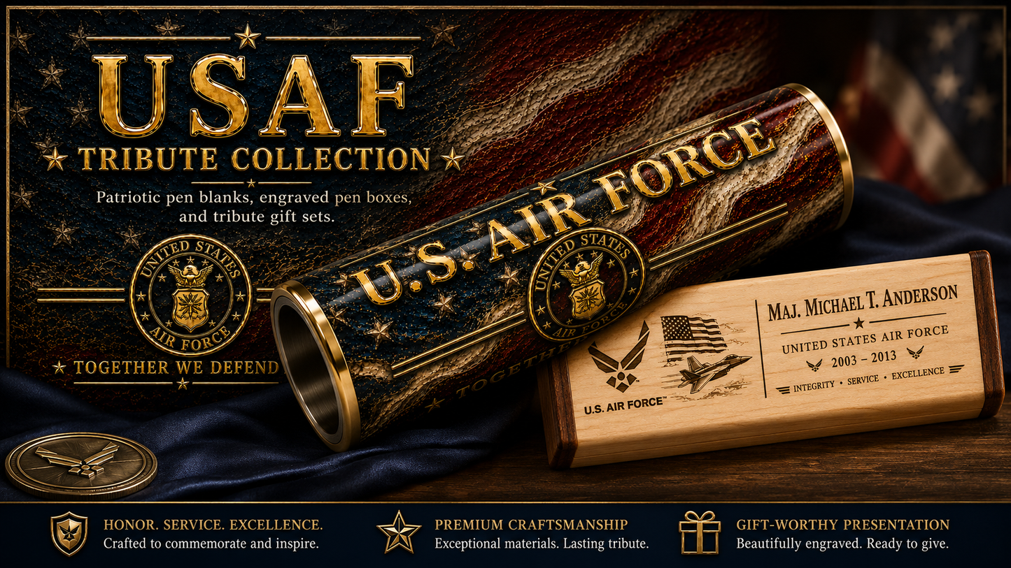USAF Tribute Bundle – Pen Blank + Engraved Pen Box