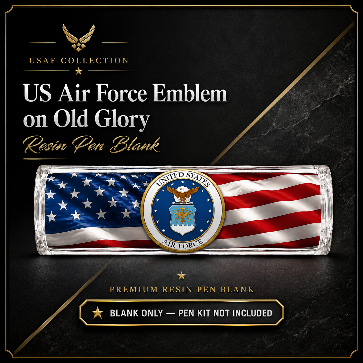 US Air Force Emblem on Old Glory resin pen blank listing hero image