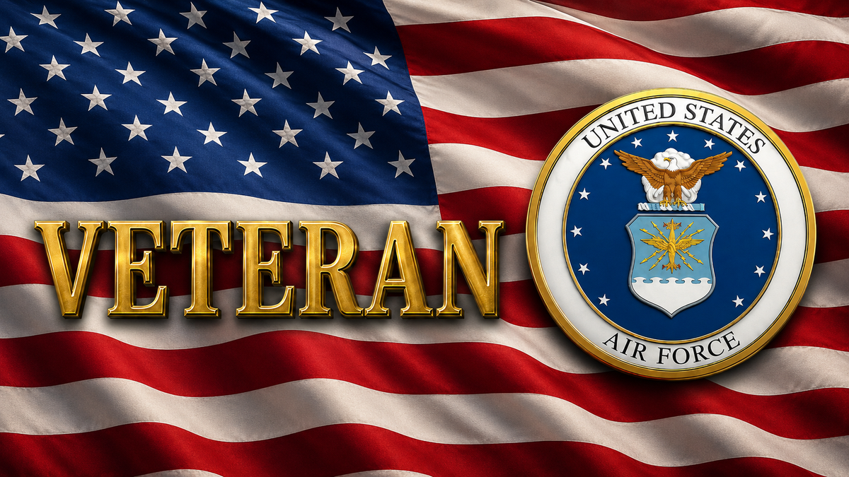USAF Veteran on Old Glory flat artwork with Air Force emblem and American flag