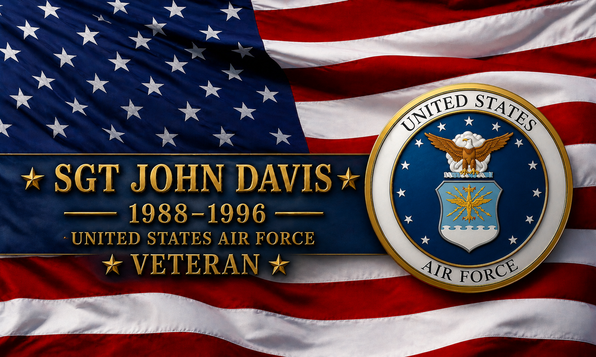 Personalized USAF Veteran flat artwork with rank name years of service and Air Force emblem