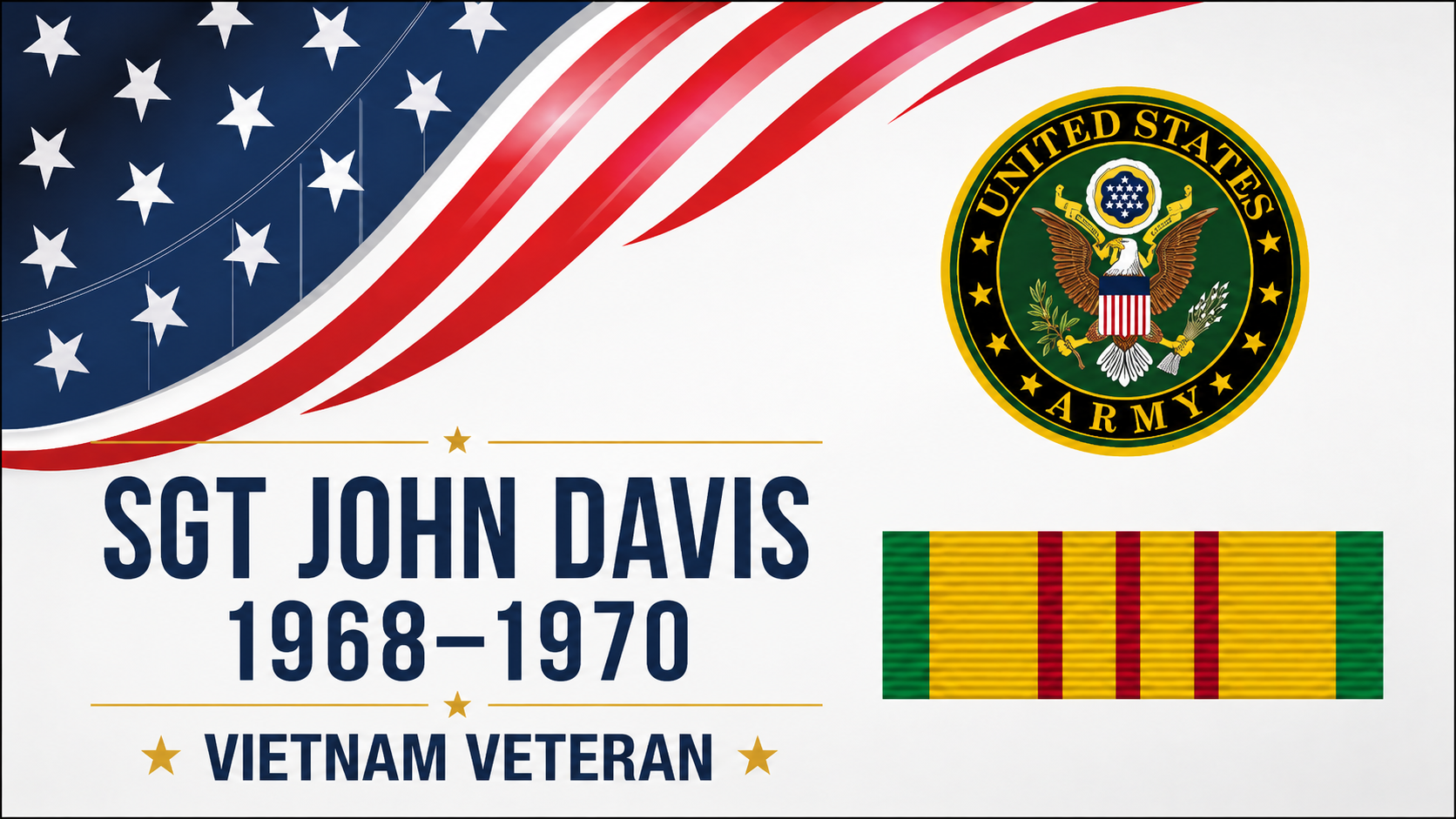 Personalized US Army Vietnam Veteran artwork with rank name years of service Army emblem and ribbon