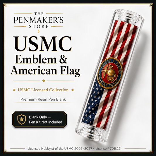 USMC Service Emblem and American Flag premium resin pen blank for Bolt Action and Classic Sierra Twist pen kits