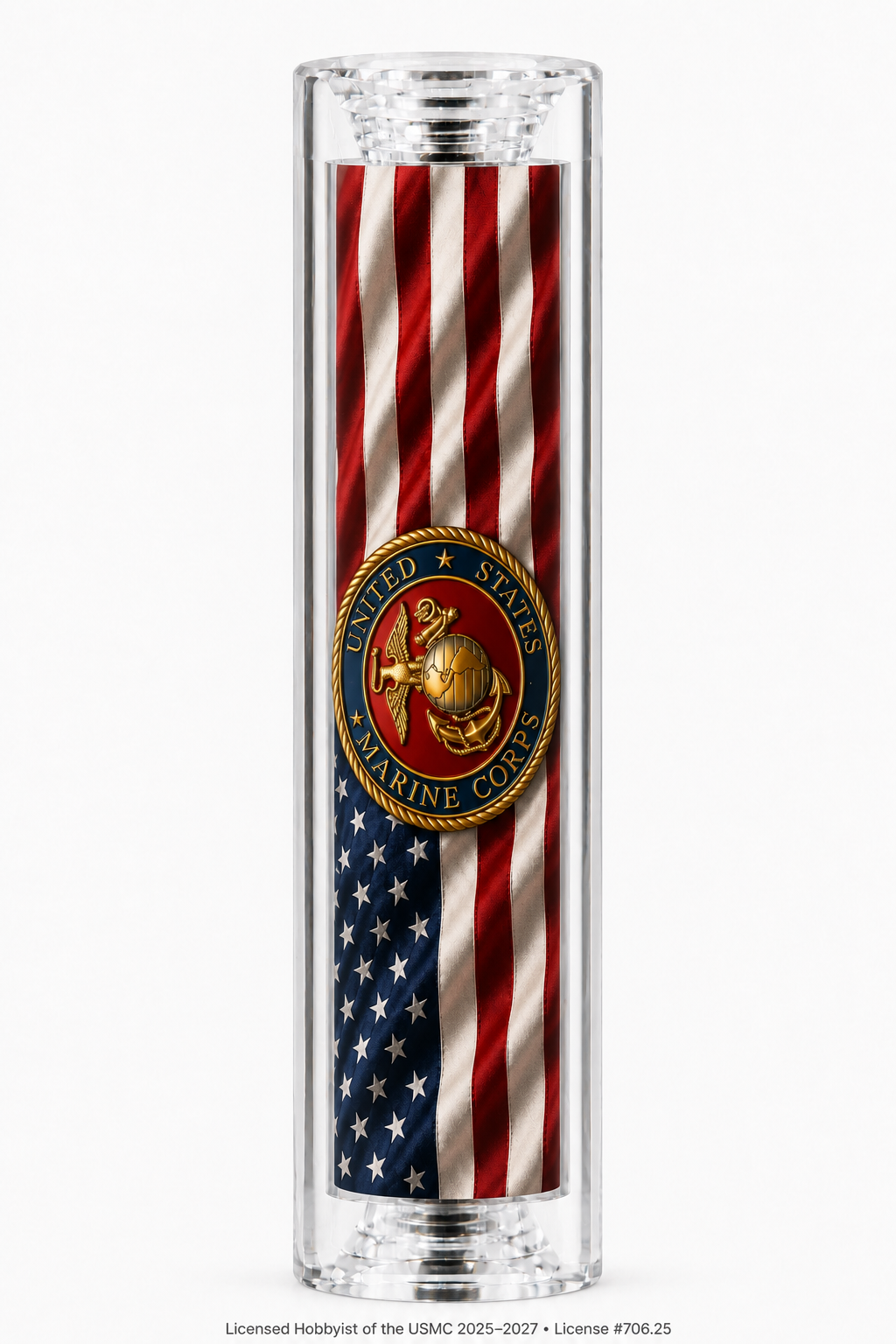 USMC Service Emblem and American Flag clear resin pen blank with brass tube