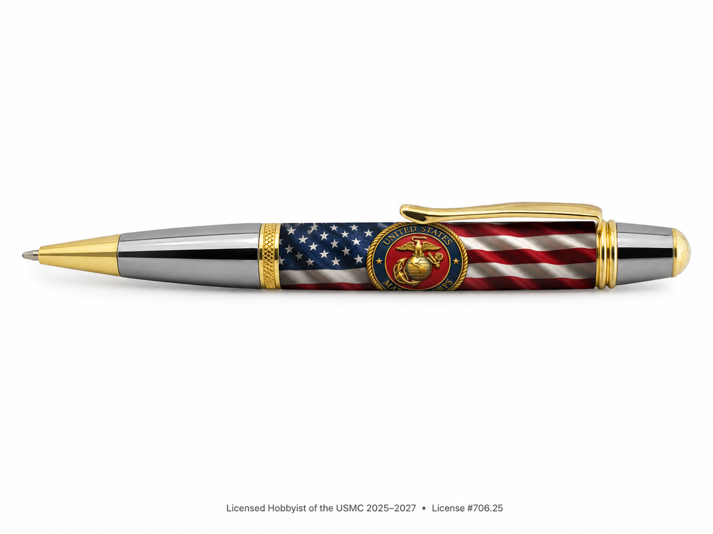 USMC Service Emblem and American Flag design on Classic Sierra Twist pen