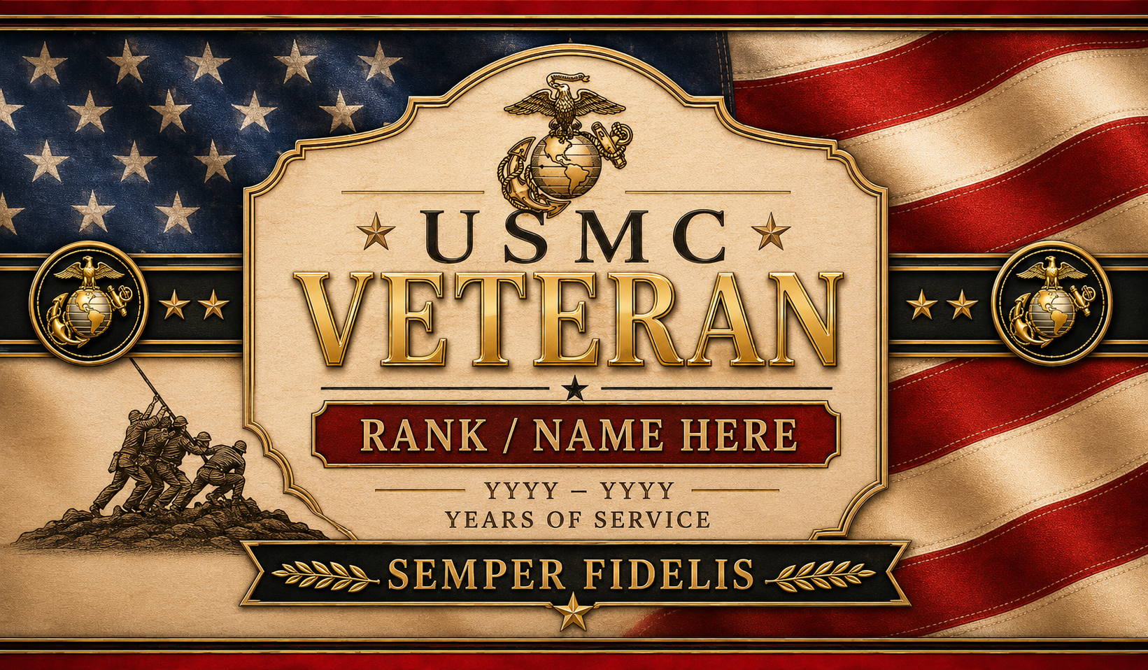 Personalized USMC Veteran Old Glory pen blank artwork with custom rank, name and years of service