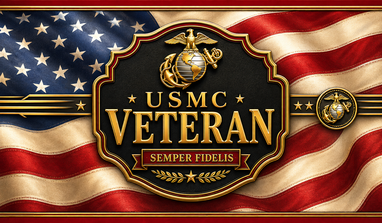 USMC Veteran Old Glory pen blank artwork with Eagle Globe and Anchor, Veteran text and Semper Fidelis