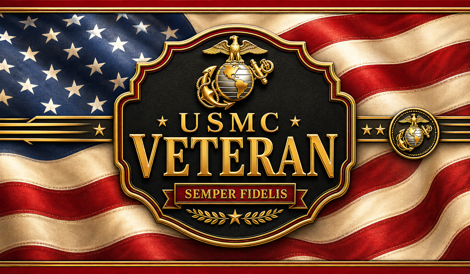 USMC Veteran Old Glory pen blank artwork with Eagle Globe and Anchor, Veteran text and Semper Fidelis
