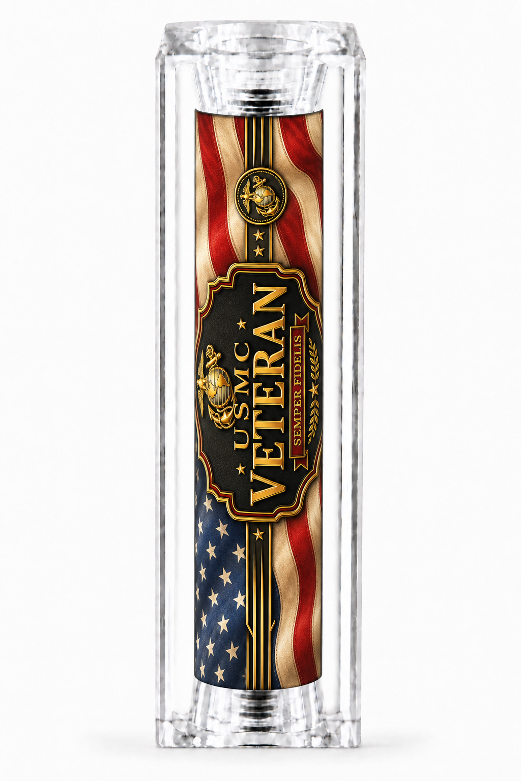 USMC Veteran Old Glory clear resin pen blank with Eagle Globe and Anchor, American flag and Semper Fidelis