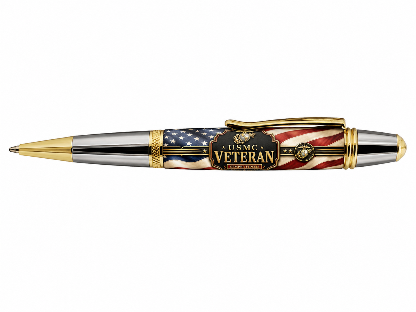 USMC Veteran Old Glory personalized Sierra pen featuring Eagle Globe and Anchor, American flag and Semper Fidelis