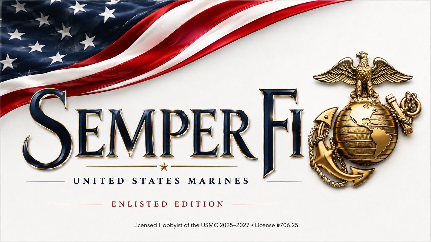 USMC Semper Fi Enlisted Edition artwork with American flag and gold Eagle Globe and Anchor