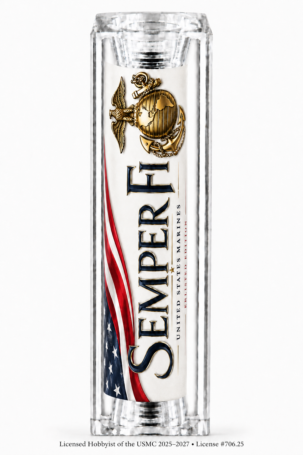 USMC Semper Fi Enlisted Edition resin pen blank with gold Eagle Globe and Anchor and American flag