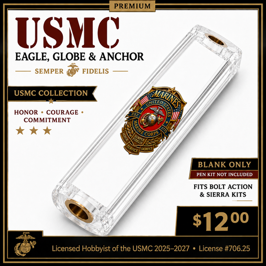 USMC Heritage Emblem & American Flag Resin Pen Blank