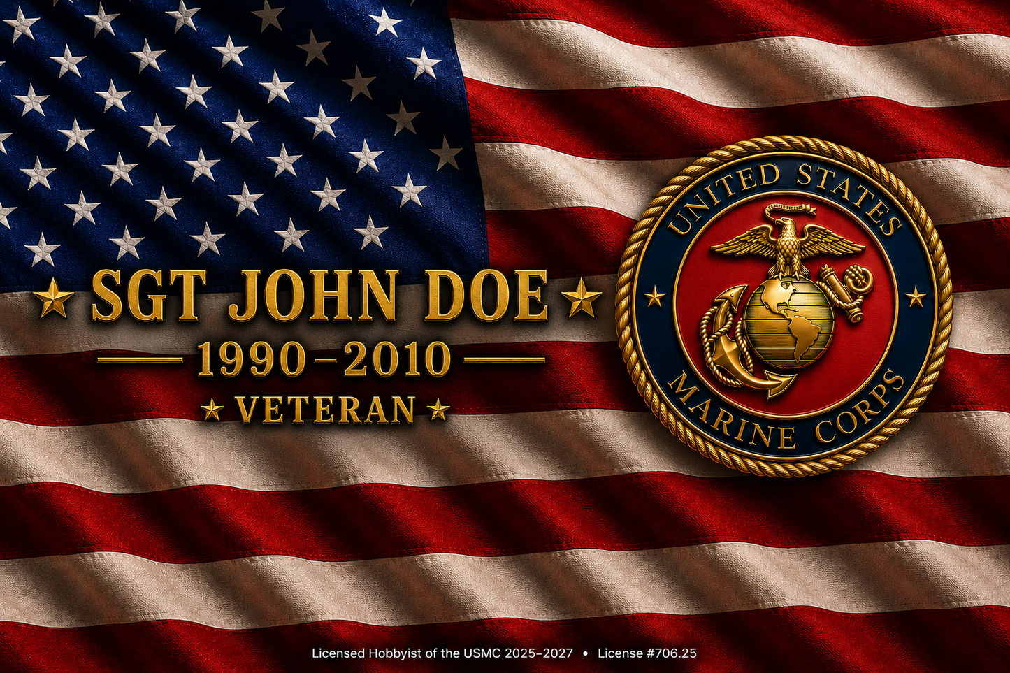 Personalized USMC Veteran on Old Glory resin pen blank artwork