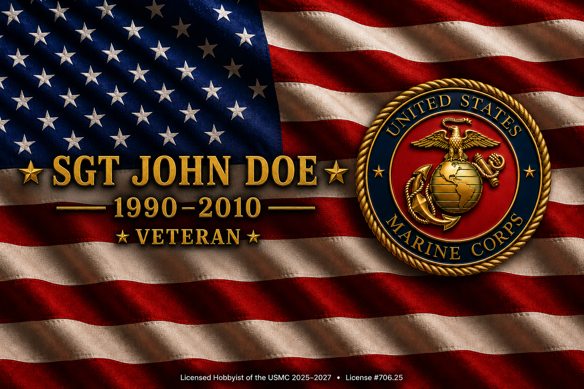 Personalized USMC Veteran on Old Glory resin pen blank artwork
