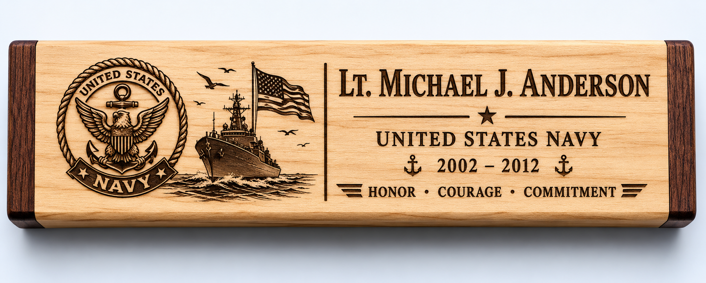 USN Tribute Set – Personalized Navy Pen Box + Choice of Pen Blank