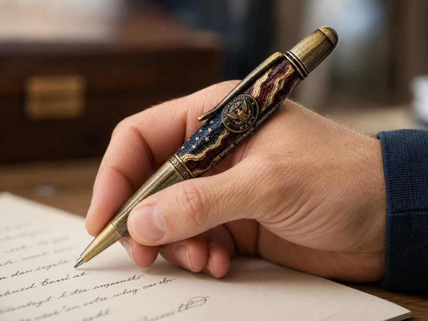 Finished US Navy Tribute Pen – Handcrafted Sierra-Style Patriotic Gift