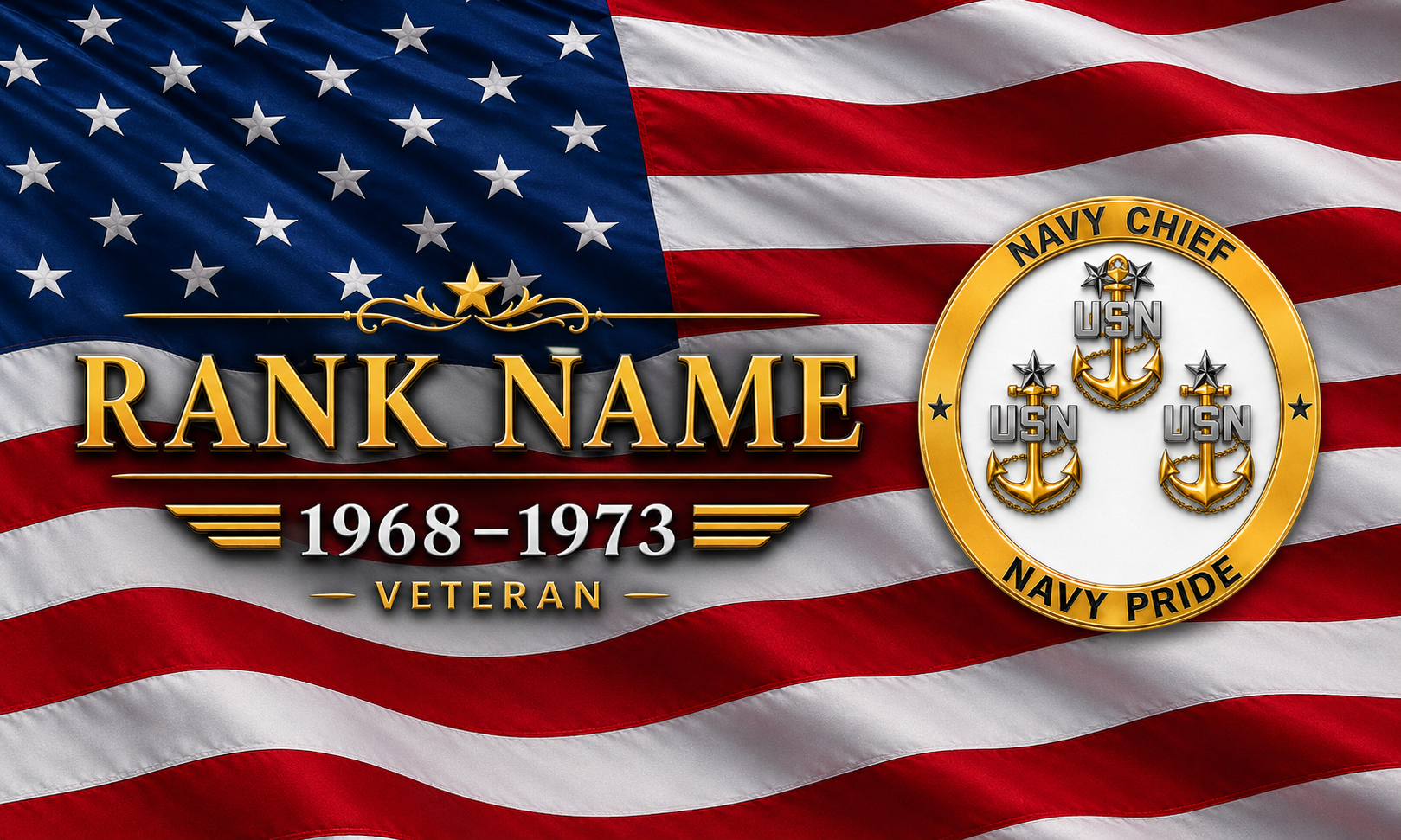Personalized US Navy Chief Petty Officer Old Glory artwork 