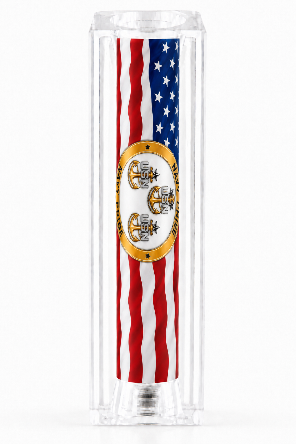 US Navy Chief Petty Officer Old Glory resin pen blank with Navy Chief Navy Pride emblem