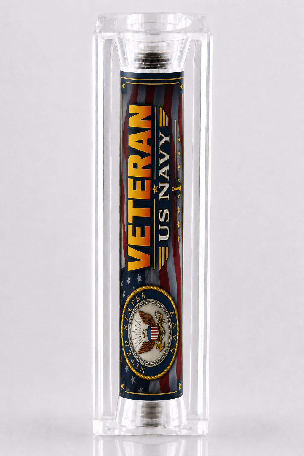 US Navy Veteran Old Glory resin pen blank with U.S. Navy emblem and bold Veteran design