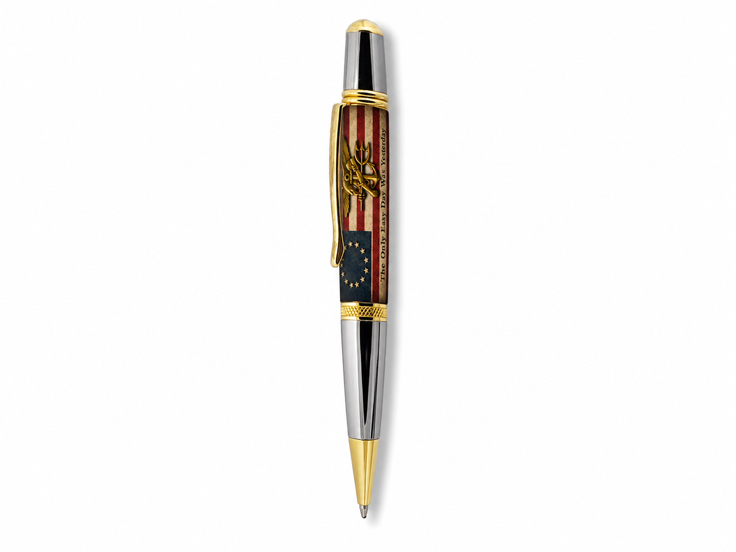 Classic Sierra Twist pen mockup with US Navy SEAL Insignia grunge flag barrel design