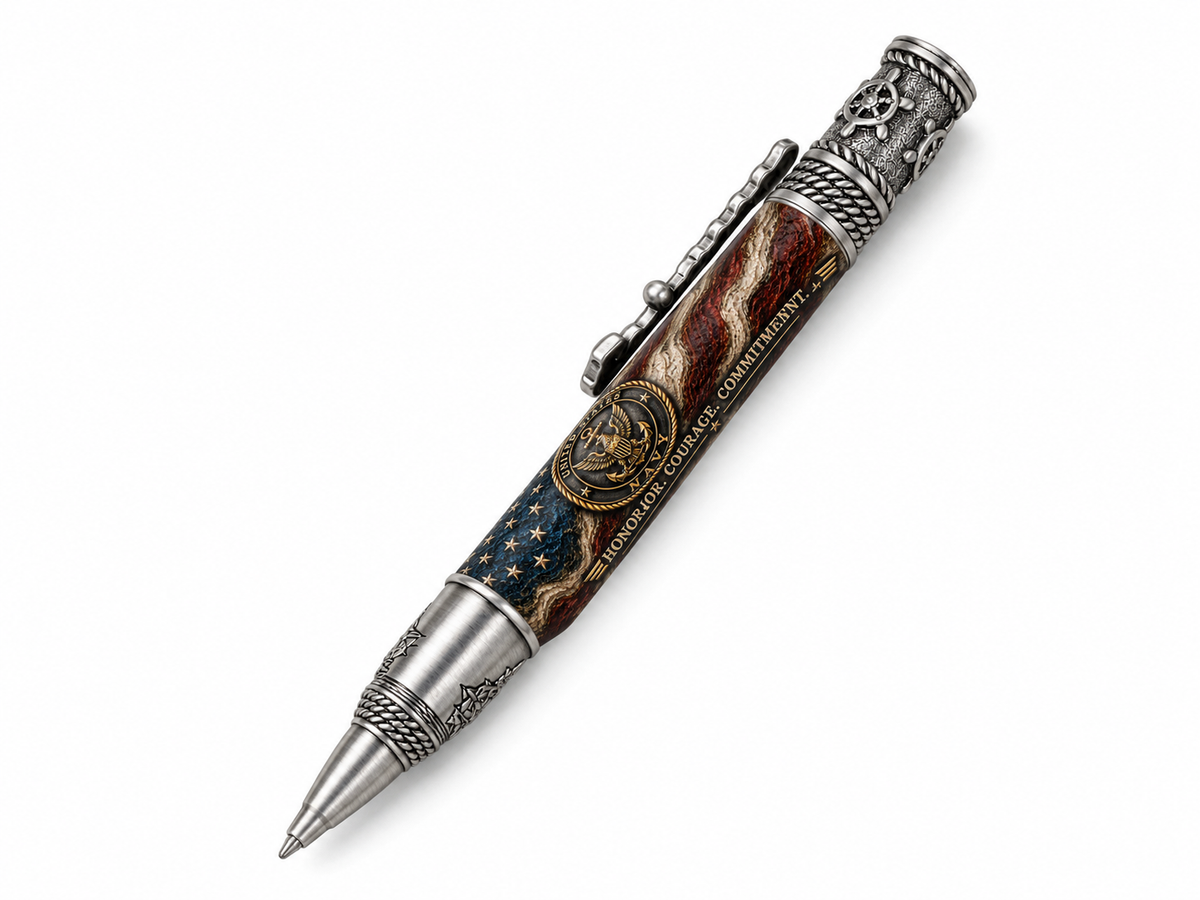 USN Honor Courage Commitment design on PSI Nautical Antique Pewter pen