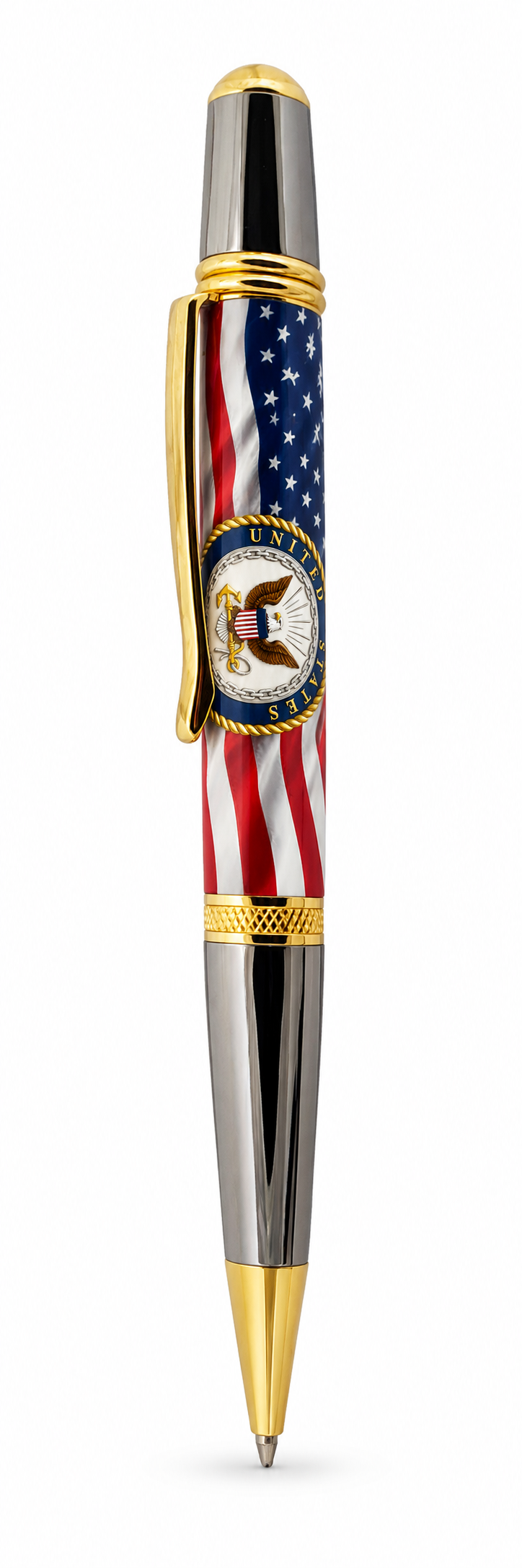 US Navy Emblem on Old Glory Resin Pen Blank