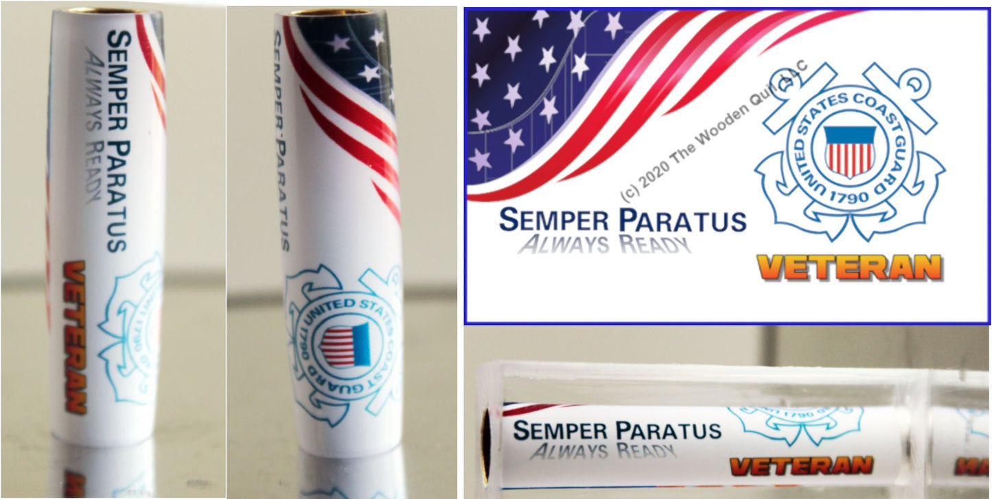 US Coast Guard - Pen Blank - USCG Emblem with Veteran Text - Motto - Flag Banner - Licensed