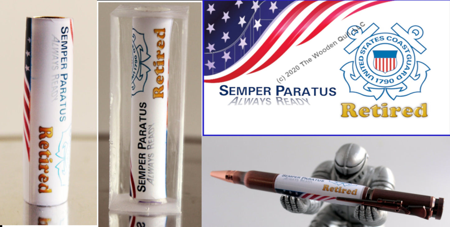 US Coast Guard - Pen Blank - USCG Emblem with Retired Text - Motto - Flag Banner - Licensed