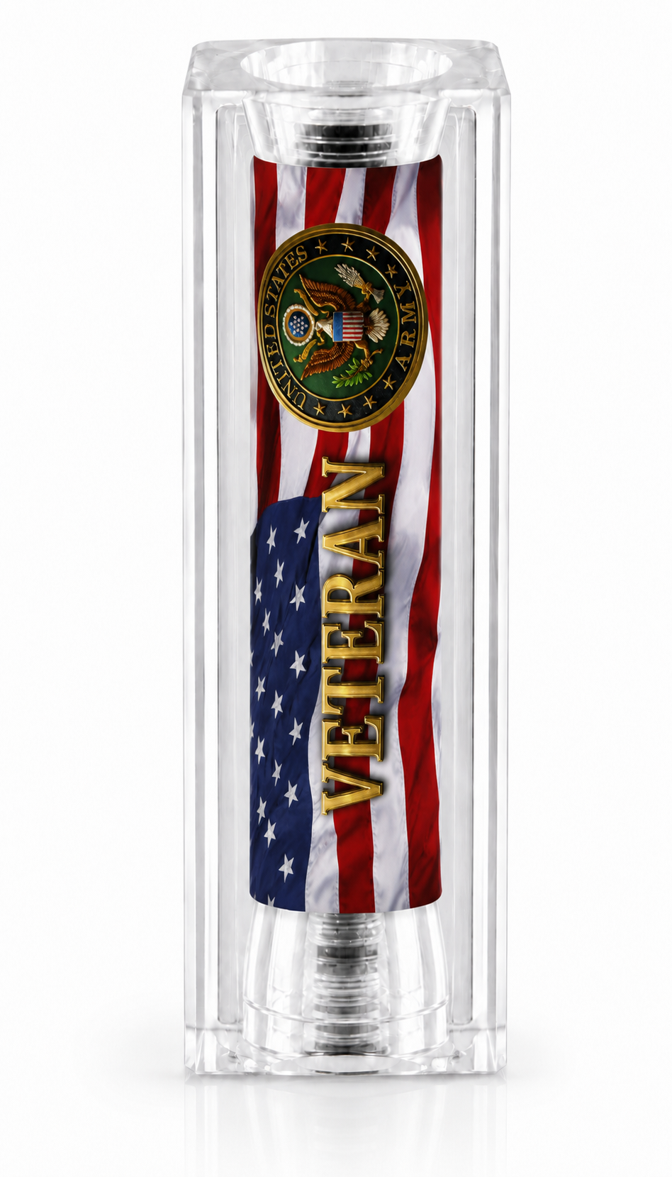 US Army Veteran Old Glory resin pen blank with Army emblem and Veteran text