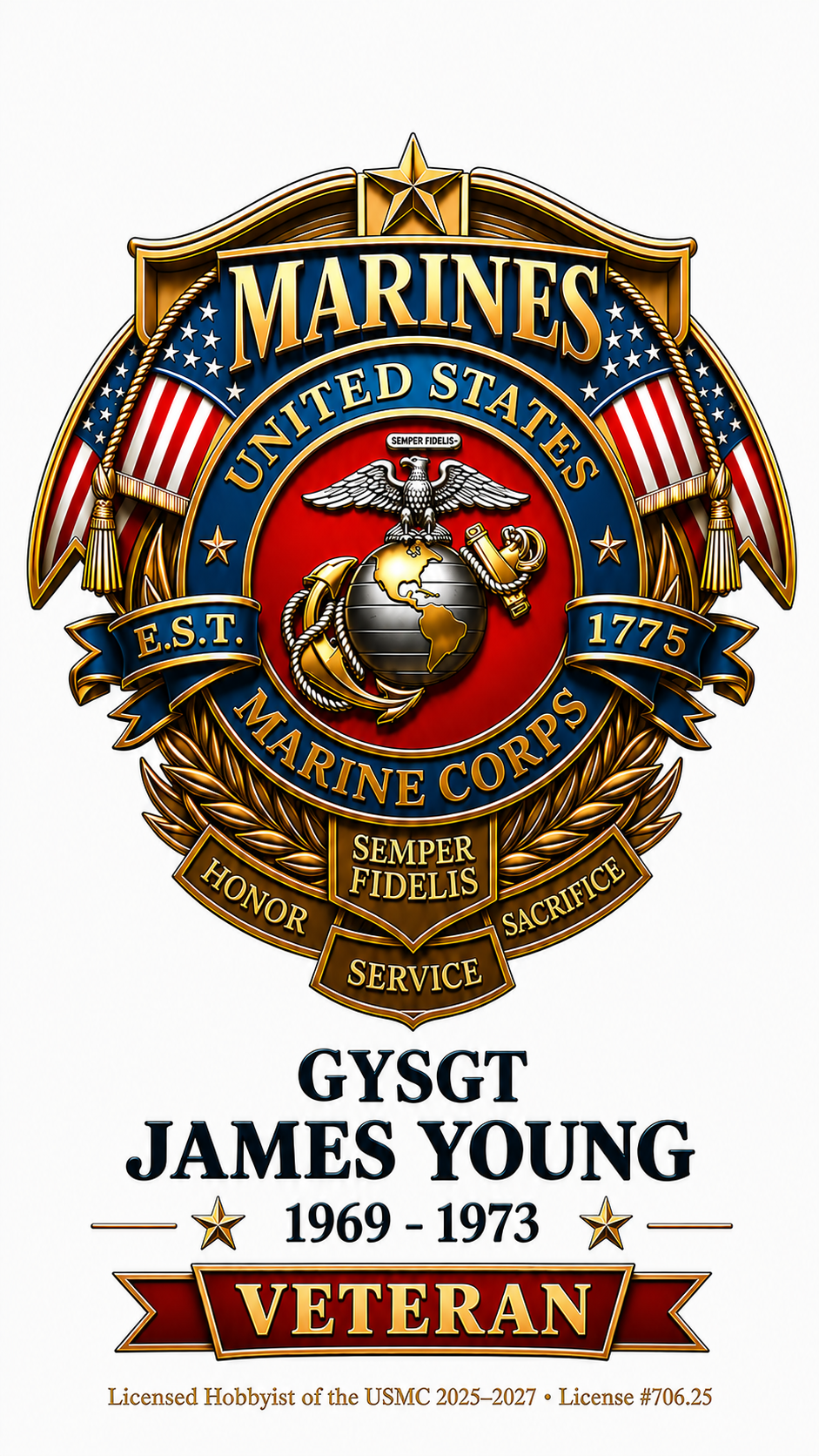 USMC Heritage Emblem & American Flag Resin Pen Blank