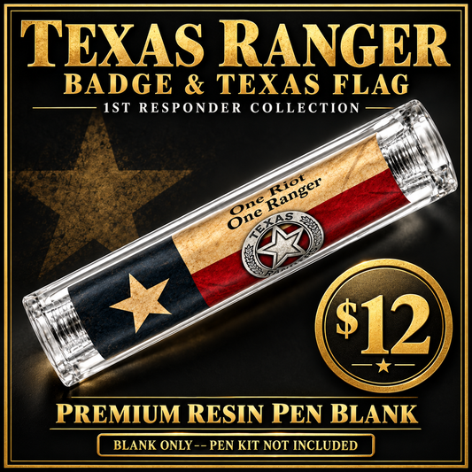 Texas Ranger badge and Texas flag premium resin pen blank hero card priced at $12