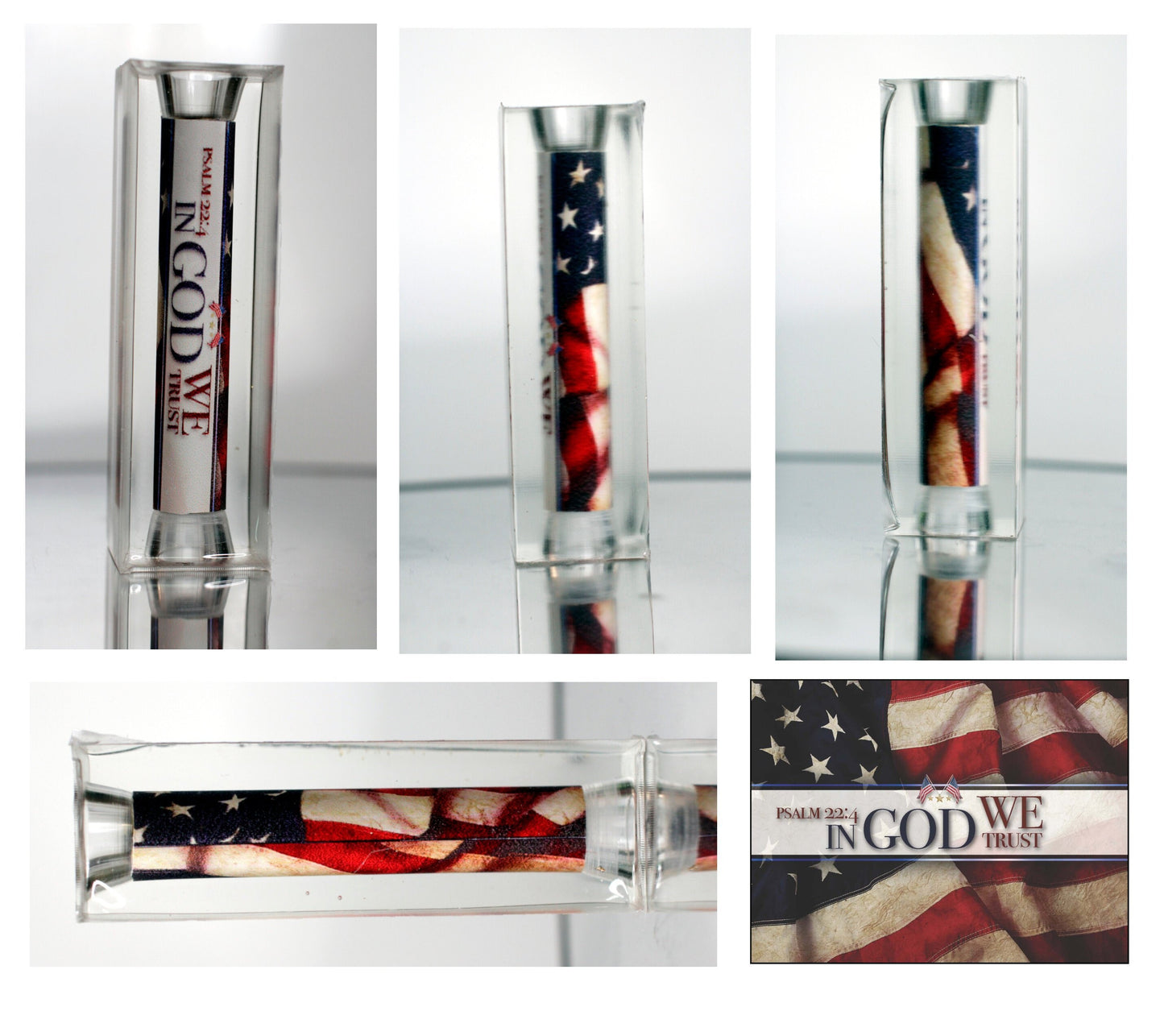 Patriotic Resin Cast In God We Trust over American Flag Bolt Action Pen Blank